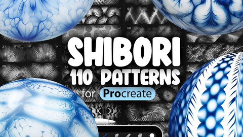 110 Procreate Shibori Patterns | Japanese tie-dye Procreate Pattern Seamless Brushes | Kumo Shibori Brush | Itajime Shibori Brush