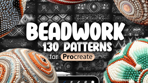 130 Procreate Beadwork Patterns | Beaded Embroidery Procreate Pattern Seamless Brushes | Procreate Beaded Tapestry Pattern Brush