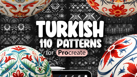 110 Procreate Turkish Patterns | Traditional Turkish Pattern Seamless Brushes | Turkish Ornament Procreate Brush | Floral Turkish Brush