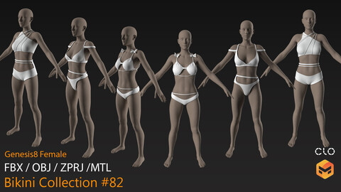 Bikini Collection #82 *3 IN 1* _ MarvelousDesigner/CLO Project Files+fbx+obj+mtl _ Genesis8Female
