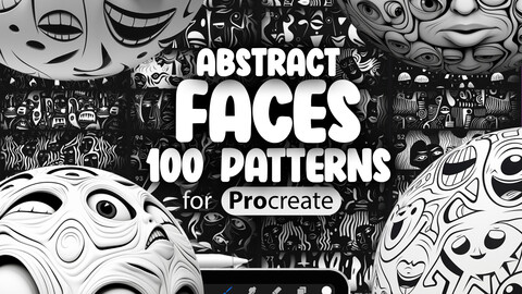 100 Procreate Abstract Face Patterns | Psychedelic Abstraction Procreate Brush | Girl Faces Procreate Texture Seamless Brushes