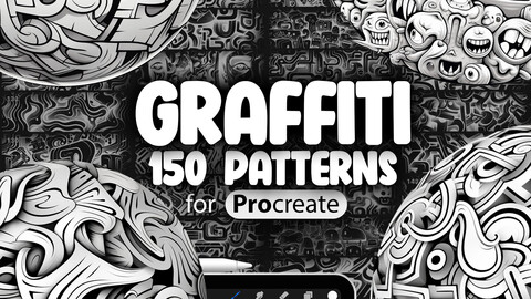 150 Procreate Graffiti Patterns | Graffiti Tag Procreate Texture Seamless Brushes | Street Art Procreate Brush | Graffiti Character Pattern