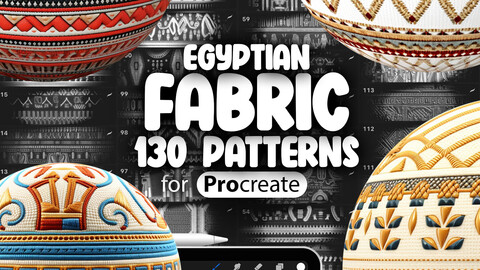 130 Procreate Egypt Patterns | Ancient Egyptian Embroidery Fabric Procreate Texture Seamless Brushes | Procreate Egyptian Fabric Pattern