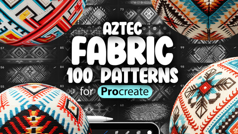 100 Procreate Traditional Aztec Patterns | Geometric Aztec Embroidery Fabric Procreate Texture Seamless Brushes | Mesoamerican Patterns