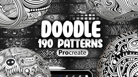 190 Procreate Doodle Patterns | Fabric Procreate Texture Seamless Brushes | Pattern Brushes Procreate | Procreate Pattern Brushes Hand Drawn