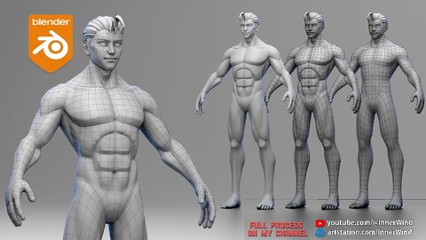 Blender Stylized Male base mesh retopologized - InnerWind.