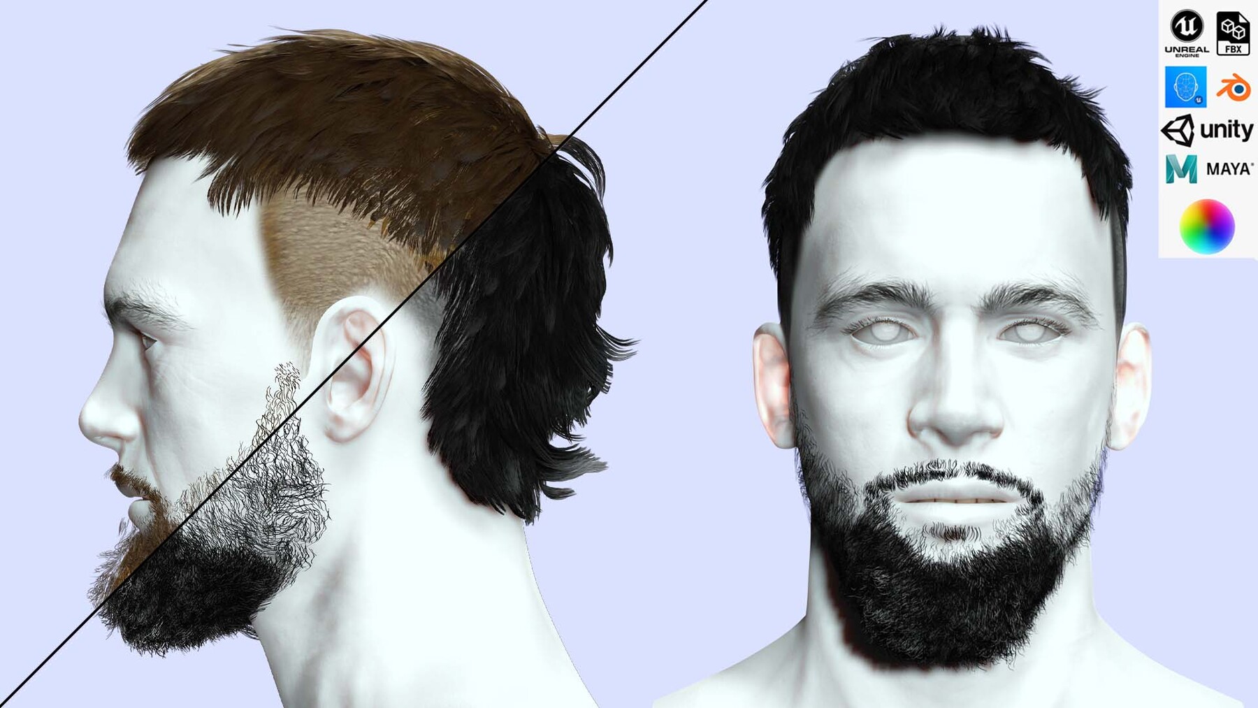 ArtStation - Realistic Long Male Hair Low-poly