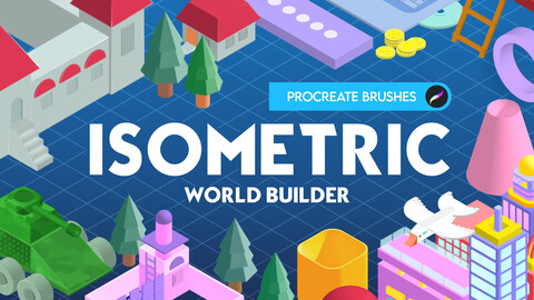 Isometric World Builder Brushes - 1300+ Procreate Stamp Brushes - 3D Shapes - Isometric Art