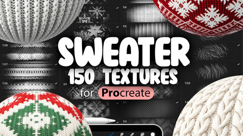 150 Procreate Sweater Textures | Sweater Embroidery Procreate Texture Seamless Brushes | Procreate Christmas Embroidery Patterned Textures