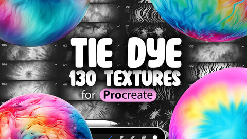 130 Procreate Tie Dye Textures | Spiral Tie-Dye Procreate Pattern Seamless Brushes | Bullseye Tie-Dye Procreate Brush | Crumple Tie-Dye