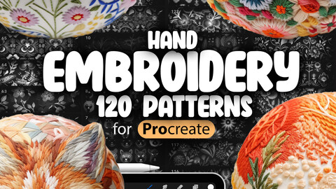 120 Procreate Hand Embroidery Patterns | Procreate Needlework Brushes | Digital Stitching Patterns | Procreate Sewing Textures