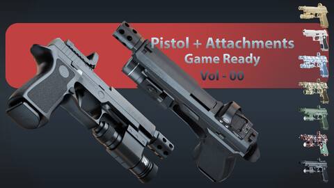 Pistol (SIG_P320_Xfull) + 5 Attachments + 7 Skin Game Ready - Vol - 00