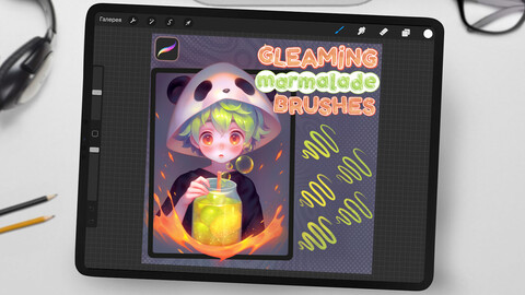 Gleaming Marmalade Brush Set for Procreate (Lineart, Character Sketch, Coloring Brushes)