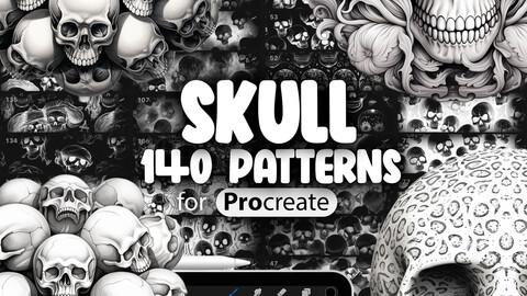 140 Procreate Skull Patterns | Gothic Skull Procreate Seamless Texture Brushes | Pirate Skulls Procreate Pattern | Floral Skull Procreate