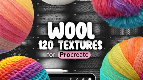 120 Procreate Wool Textures | Sweater Knit Fabric Procreate Seamless Pattern Brushes | Felted Wool Texture | Knitted Wool Texture