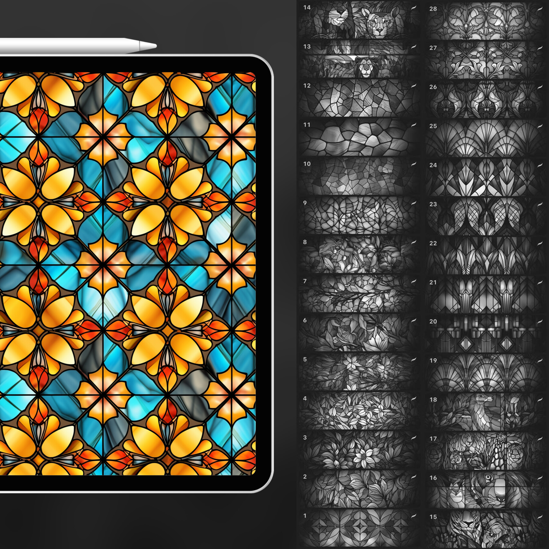 Artstation 140 Procreate Stained Glass Textures Geometric Stained Glass Procreate Texture