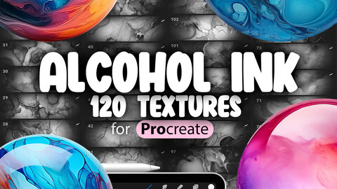 120 Procreate Alcohol Ink Textures | Abstract Realistic Alcohol Ink Procreate Texture Seamless Brushes | Marble Textures for Procreate