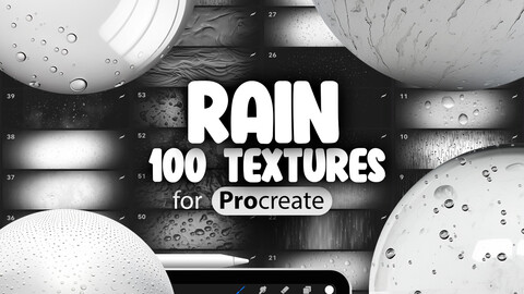 100 Procreate Rain Textures | Light Drizzle Procreate Texture Seamless Brushes | Heavy Rain Procreate Texture | Raindrops Procreate Texture