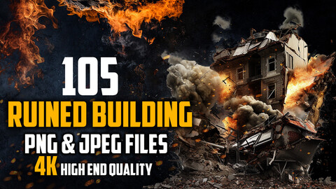 105 Ruined Building Bundle - 4K (PNG & JPEG Files) - High Quality
