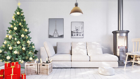 Christmas interior decoration 3D scene