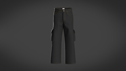 BLACK DENIM CARGO PANTS