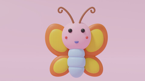 Cartoon Cute Butterfly 3D model