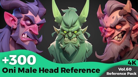 +300 Stylized Oni Male Head Reference(4k)