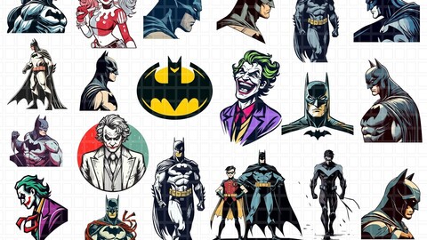 Batman Vector Bundle, Batman SVG Bundle, Superhero SVG Bundle, Comic Vector, Joker SVG, Harley Quinn SVG Bundle, Anime Cutting Files