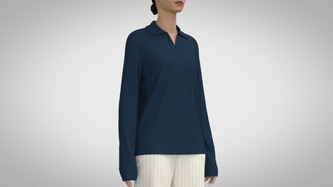 Women Long Sleeve Polo Sweater, Marvelous Designe, Clo +obj, fbx