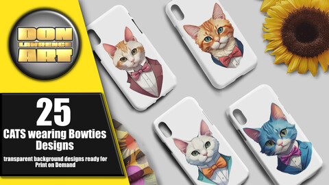 25 Cats wearing Bowties designs for Print on Demand