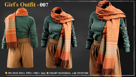 Girl's Outfit 007/ Marvelous Designer / 4k Textures/Smart material / OBJ-FBX