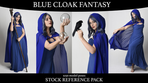 x150 Blue Cloak Fantasy - Pose Reference Pack