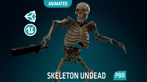 Skeleton Undead Warrior Default - Rigged - Animated - Textured PBR - Game Ready