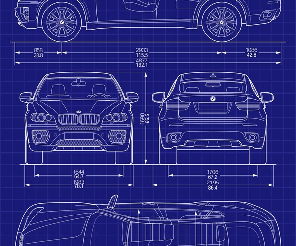 2008 BMW X6 E71 SUV drawings - download vector blueprints - Outlines