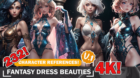 232 Fantasy Dressed Beauties in the Fantasy World: Diverse Styles in 4K Reference Art V1