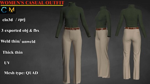 WOMEN'S CASUAL OUTFIT  (Clo3D Project + OBJ +FBX)