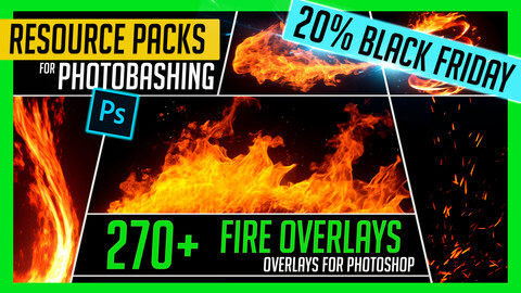 PHOTOBASH 270+ Fire and Flame Effects Overlay Resource Pack Photos for Photobashing in Photoshop