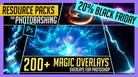 PHOTOBASH 200+ Magic Elements Spell Overlay Effects Resource Pack Photos for Photobashing in Photoshop