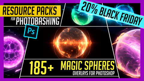 PHOTOBASH 185+ Magic Sphere Overlay Effects Resource Pack Photos for Photobashing in Photoshop