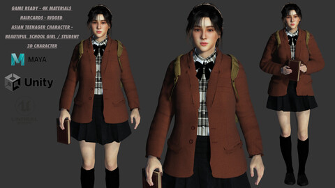 AAA 3D REALISTIC CHARACTER ASIAN TEENAGER - BEAUTIFUL SCHOOL GIRL / STUDENT 02