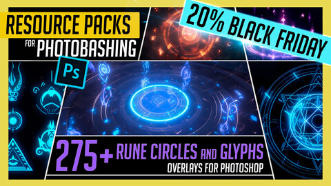 PHOTOBASH 275+ Magic Rune Circles and Glyphs Overlay Effects Resource Pack Photos for Photobashing in Photoshop