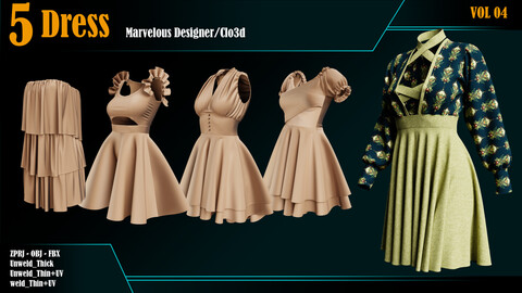 5 Dress_VOL 04 (Marvelous/CLO +ZPRJ +OBJ+FBX+UV)