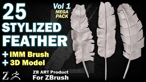 25 ZB ART Stylized Feather For ZBrush (IMM Brush) - Vol 1