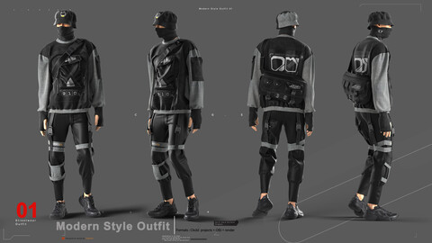 Modern outfit in the street style. Clo3d projects + OBJ + render