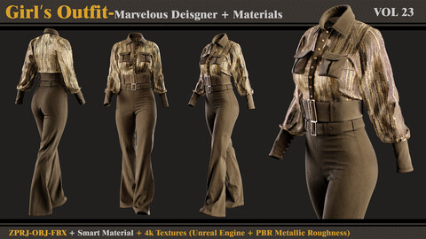 Girl's Outfit- Marvelous Designer/Clo3d + Smart Material + 4K Textures + OBJ + FBX (vol 23)