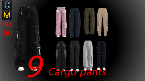 9 cargo pants  (zprj files + obj + fbx + uvs +texture sets)