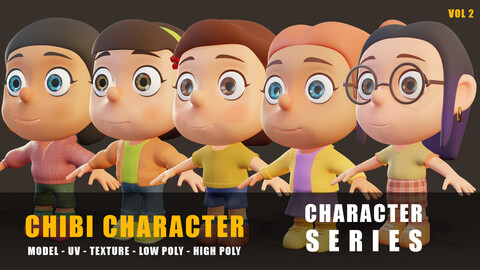 Character pack cartoonish style high detail ready for animation (girls series)