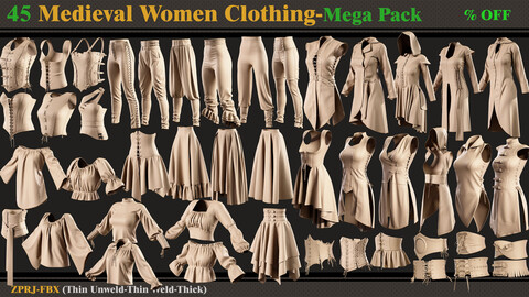 45 Medieval Women Clothing-MEGA PACK(zprj-fbx) - VOL 2
