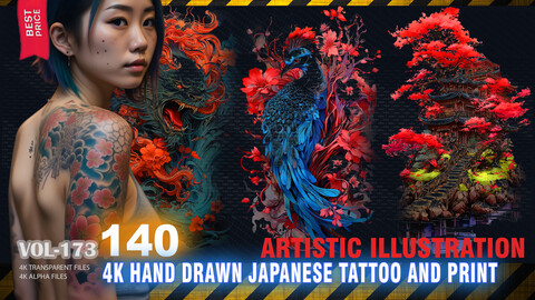 140 4K HAND DRAWN JAPANESE TATTOO AND PRINT ILLUSTRATION - HIGH END QUALITY RES - (TRANSPARENT & ALPHA) - VOL173
