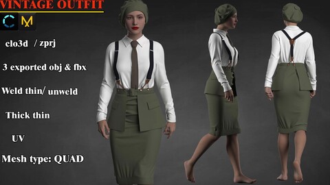 VINTAGE OUTFIT  (Clo3D Project + OBJ +FBX)